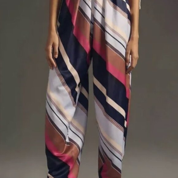 ANTHROPOLOGIE MAEVE Striped Satin Balloon Leg Pants Size 12 - Picture 3 of 13